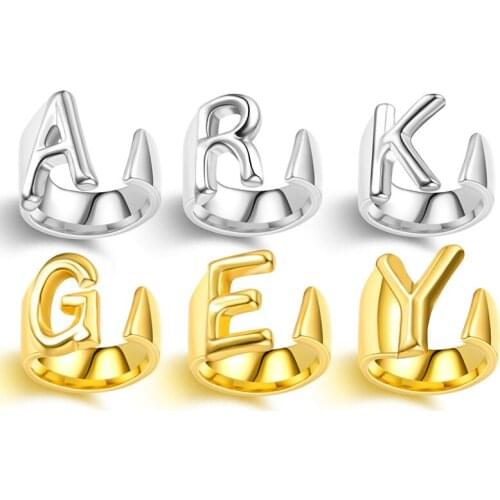 BAECYT 316L English Letter 26 From A-Z Rings Alphabet Letter Adjustable Stainless Steel Ring For Women Men Charm Jewelry