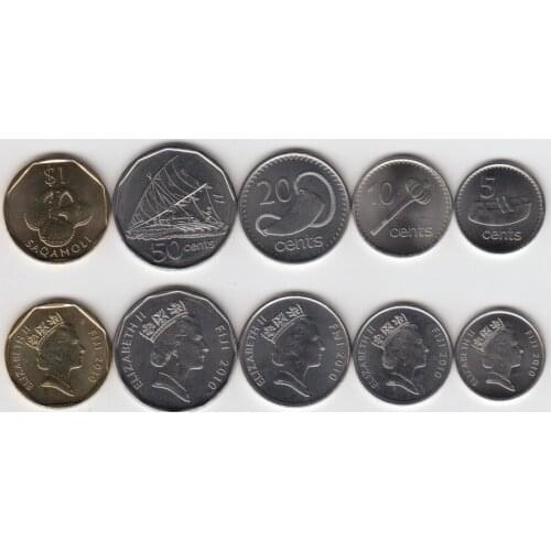 Fiji 5 Coins Set 2010 Queens Head Version 100% Authentic Original Coin Collectibles UNC