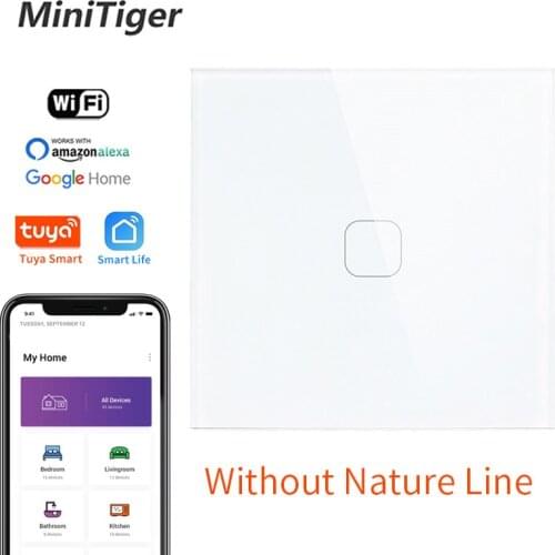 Minitiger Crystal Glass Panel 1 Gang 1 Way WIFI With Remote Wall Light Switch Universal Smart Home WIFI Touch Light Wall Switch