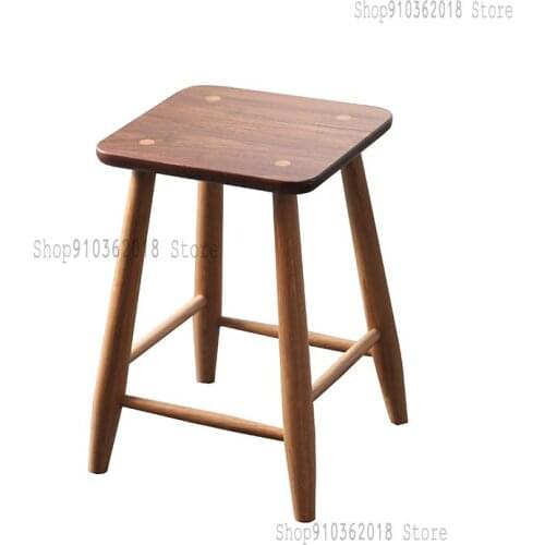 Black Walnut Square Stool Nordic Small Stool Dressing Stool Solid Wood Low Stool Round Stool Home Dining Stool
