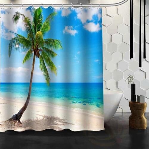 Best Nice Custom Ocean Beach Huts Palm Trees Shower Curtain Bath Curtain Waterproof Fabric For Bathroom MORE SIZE WJY#39