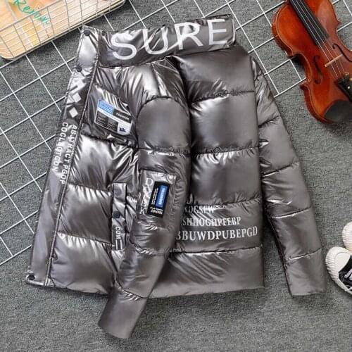 2021 New Bright Leather Men Thicken Warm Winter Jacket Casual Parka Outwear Waterproof Stand Collar Hooded Coat Clothing