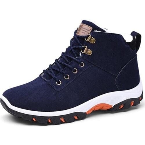 Men Trekking Hiking Shoes Outdoor Hiking Snow Boots Fur Lined Non-Slip Rubber Sole Waterproof Winter Shoes