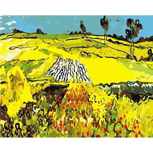Gold farmland Scenery DIY Digital Painting By Numbers Modern Wall Art Oil Painting Holiday Gift Home Decor Big Size