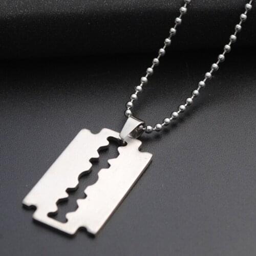 No Fade Stainless Steel Razor Blades Pendant Necklaces Men Jewelry Shaver Shape Necklaces & Pendant With Link Chain