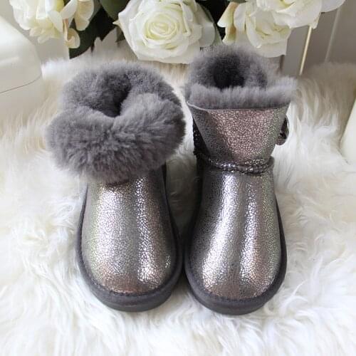 Natural Fur 2020 New Real Sheepskin Wool Handmade Waterproof Girls Boots Winter Warm Kids Snow Boots For Girls Children Shoes