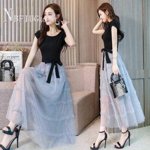 2020 New Summer Fairy Women Dress Patchwork Waist Strap Round Neck Female Dresses