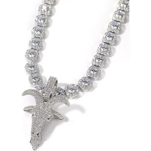 Hip Hop Micro Paved 3A+ CZ Stone Bling Iced Out Sheep Goat Head Pendants Necklaces for Men Rapper Jewelry Gift Gold Silver Color