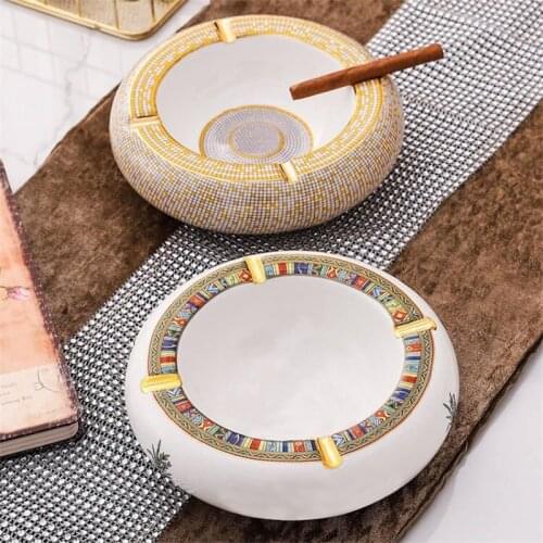 European-style Ceramic Drum-shaped Ashtray Home Living Room Coffee Table Fashion Decorative Ornaments New Bar Cigar Ash Cup