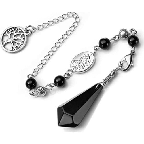 FYSL Silver Plated Tree of Life Connect Hexagon Prism Black Agates Pendant Green Aventurine Jewelry