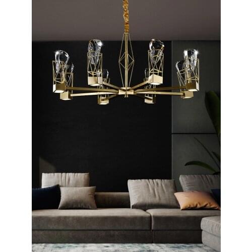Luxury Crystal LED Living Room Chandelier Modern Simple Hotel Lobby Hanging Lamp Designer Creative Copper Home Decora Fixtures