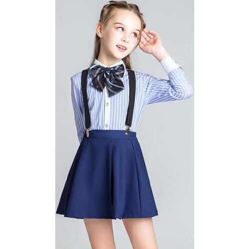 School Striped Shirt+Skirt Girls Clothes Set School Chorus Stage Uniform Girls Clothes For 4 6 8 10 12 14 16 Years Old RKS185001