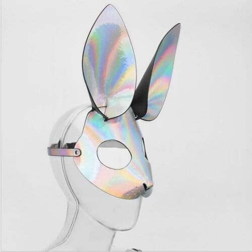 Sexy Cosplay PU Leather Rabbit Mask Long Ears Black BDSM Bondage Erotic Fetish Halloween Masquerade Sex Costume S0942