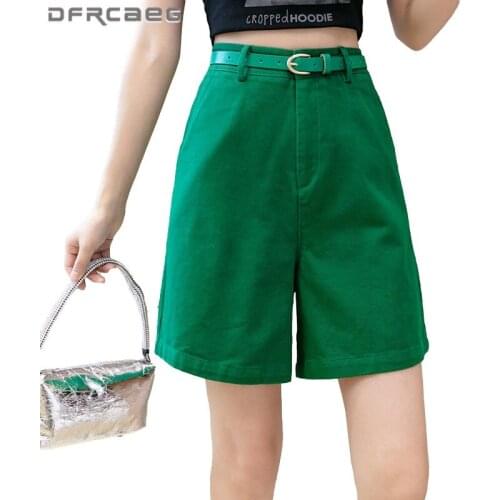 4 Color Casual Wide Leg Shorts For Women 2021 High Waist Summer Bermuda Shorts Knee Length Capris Short Trousers Female Green