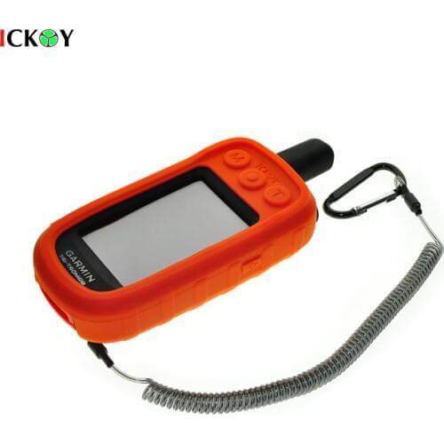 Silicone Protect Case + Safety Retractable Tether Steel Inside Stretch Coiled Lanyard for Handheld GPS Garmin Alpha 100 Alpha100