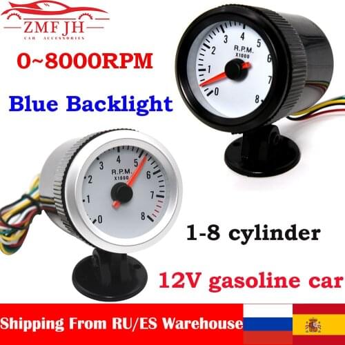 2" 52mm 12V Blue LED 0~8000RPM Car Tachometer Tach Gauge Meter with Sensor for gasoline motorcycle Truck / ATV tacometro rpm