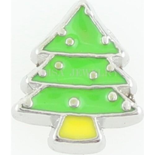 Trendy floating locket charms wholesale lovely Christmas tree floating charms 10pcs/lot