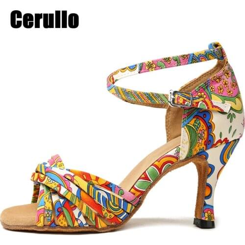Latin Dance Shoes For Women Colorful Ballroom Tango Dancing Shoes for Indoor & Outdoor Soft Sole Female Salsa Sandal 6/7.5cmA272