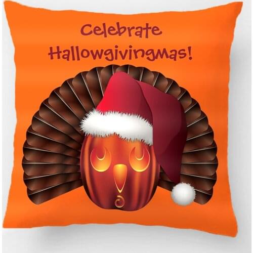 Turkey Pumpkin With A Santa Hat Hallowgivingmas Throw Pillow Case Decorative Cushion Cover Pillowcase Customize Gift For Sofa