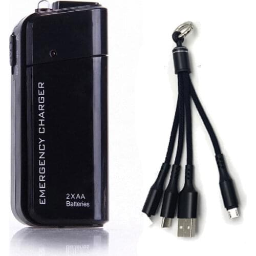 Convenient USB Emergency Charger Power Bank by 2pcs AA Batteries for Universal Mobile Phone as Xiaomi Huawei Samsung