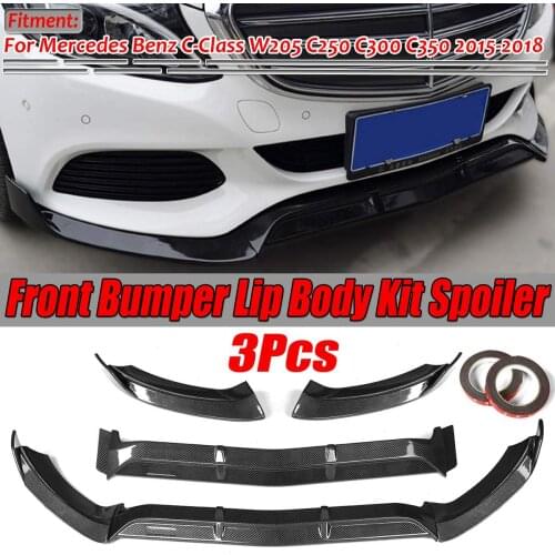 Carbon Fiber Look / Black Car Front Bumper Splitter Lip Spoiler Diffuser For Mercedes For Benz C W205 C250 C300 C350 2015-2018