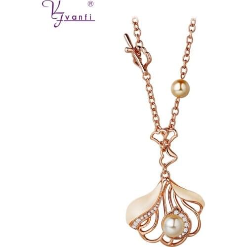 Vanfi high quality Road gold Color imitate pearl beautiful long necklace