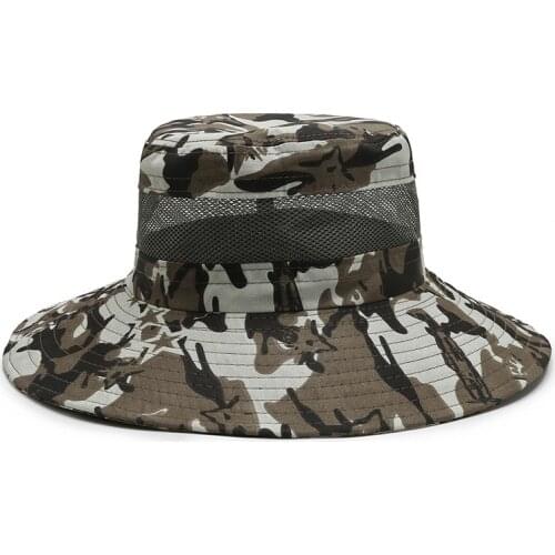 Sun Protection Wide Brim Mesh Bucket Hat Outdoor Fishing Hiking Hat Camo Boonie Hat Military Boonie Caps Breathable Packable Hat