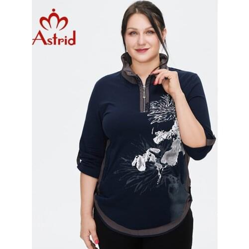 Astrid New Womens polo shirts Blouses 2021 Elegant Vintage clothing Plus size Cotton print Stand-up collar Women tops female