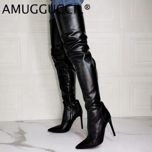 2020 New Plus Big Size 36-43 Black Zip Fashion Sexy Thigh High Over The Knee Autumn Female Winter Female Lady Women Boot X2053