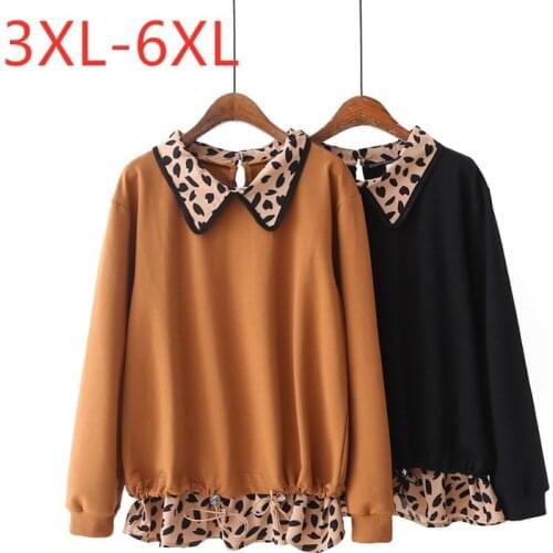 New 2021 Ladies Autumn Winter Plus Size Tops For Women Large Pullover Long Sleeve Loose Brown Cotton Sweatshirt 3XL 4XL 5XL 6XL