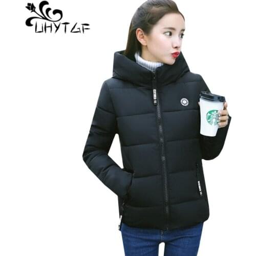 UHYTGF Winter down jacket student short coat fashion Hooded Thick Warm outerwear Korean slim Parker women 3XL plus size tops 304
