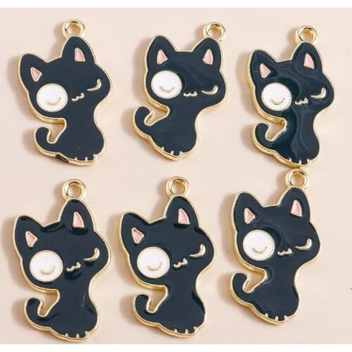 10pcs 15*25mm Cute Cat Charms for Neckalces Earrings Making Accessories Enamel Alloy Animal Charm for Diy Jewelry Making Craft