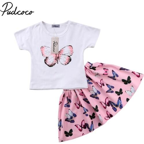 2018 2pc Clothes Set Baby Girls Clothes Summer Tee +Short Skirts Dress Kids Girls Casual Outfits