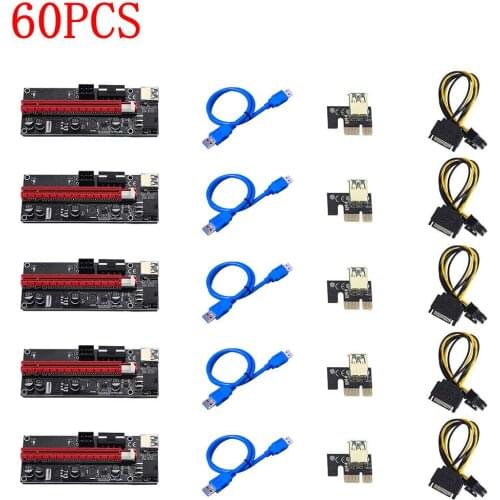 60Pcs USB 3.0 PCI-E Riser VER 009S Express 1X 4x 8x 16x Extender Pcie Riser Adapter Card SATA 15pin To 6 Pin Power for BTC Miner