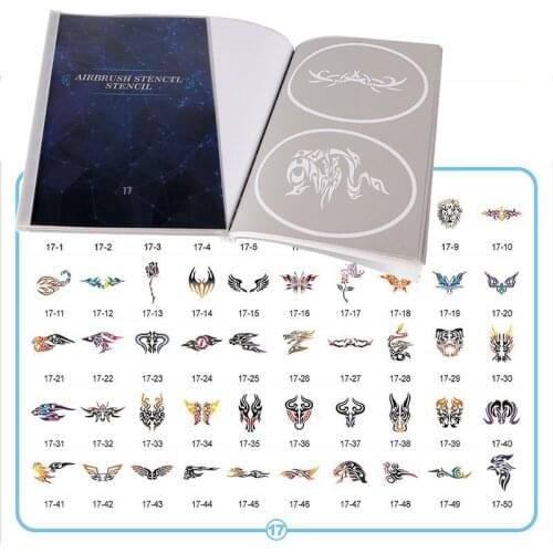 Airbrush Tattoo book#17 Letter Airbrush Tattoo Temporary Stencils Reusable Adhesive Drawing Template for Boys Girls Women Kids