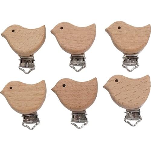 Chenkai 5PCS Wooden Bird Pacifier Clips DIY Organic Eco-friendly Unfinished Nature Baby Pacifier Rattle Teething Grasping Toy