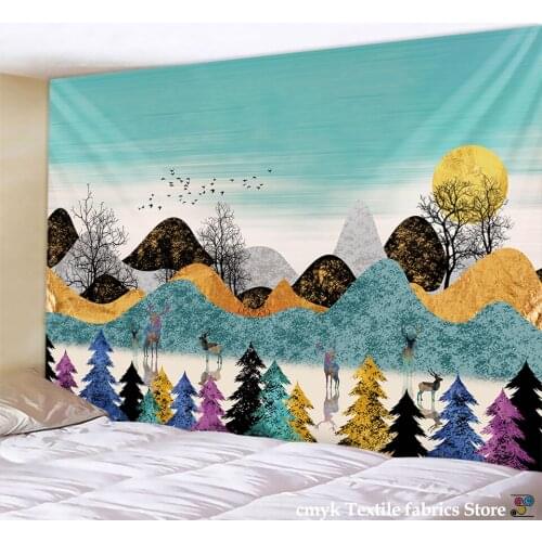 Color Big Moon Snow Mountain Sky Night Scenery Hanging Wall Tapestry Hippie Retro Yoga Beach Towel Home Decor