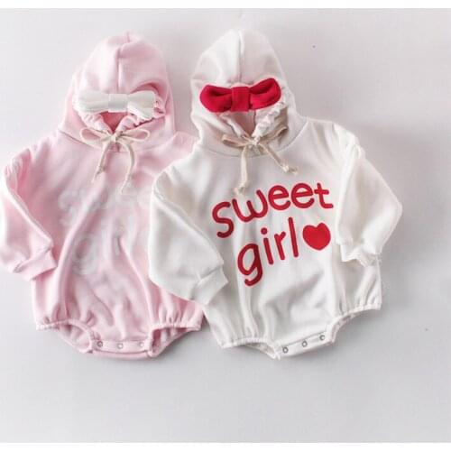 Sweet heart girls romper autumn winter cotton hooded jumpsuit for newborn baby jumpsuit clothes toddler girls clothing 0-24m