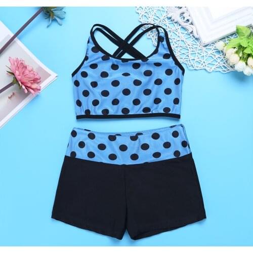 Children Tankini Kids Summer Tank Top with Bottoms Swimsuit Pink Polka Dots Bikini Tops Shorts Swimwear Beachwear for Girls 2Pcs