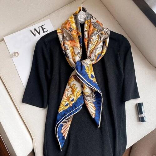 Design 2021 Scarf Square Hijab Neck Foulard Twill Silk Large Scarves Kerchief Female Soft Headband New Wraps Bandana Hijabs