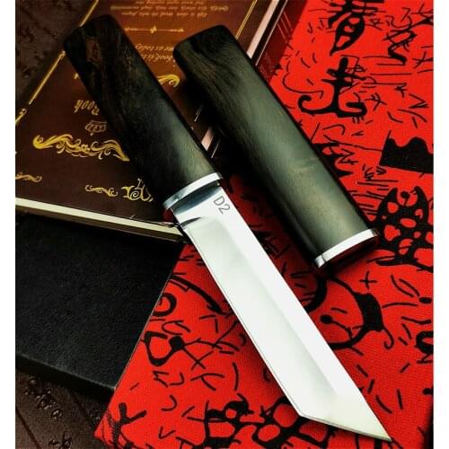 Ebony high-end Japanese Rescue knife, outdoor straight sword, D2 steel Jungle Rescue knife, North American hunting knife