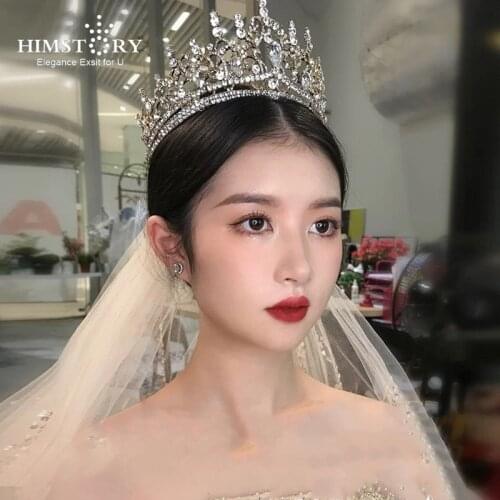 HIMSTORY Retro European Crystal Wedding Diadem Rhinestone Queen Tiaras Crowns Headbands For Bride Hair Jewelry Women Accessories