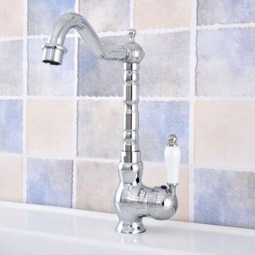 Chrome Polished Brass Kitchen Faucets Bathroom Sink Mixer Deck Faucet Rotate Single Handle Hot And Cold Water Mixer Taps