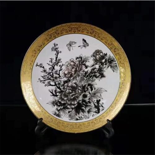 Collection Chinese Porcelain Black Butterfly Flower Plate Fruit Plate Phnom Penh Plate Porcelain Plate Dish High Grade Gift