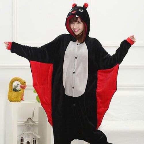 Adult Kigurumi Onesie Anime Women Costume Bat Halloween Cosplay Cartoon Animal Sleepwear Winter Warm Flannel Hooded Pajama