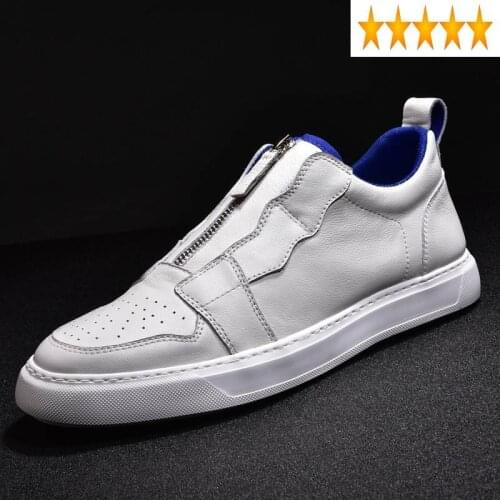 Summer New Casual Genuine 2021 Leather Shoe Men Zipper Lace Up White Walk Shoes Flats Sneakers High Quality Korean Footwear Male