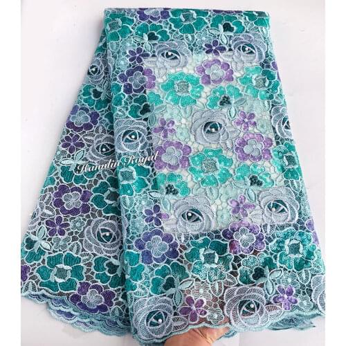 Multicolored allover sequins African french lace tulle fabric shine and high quality 5 yards per piece