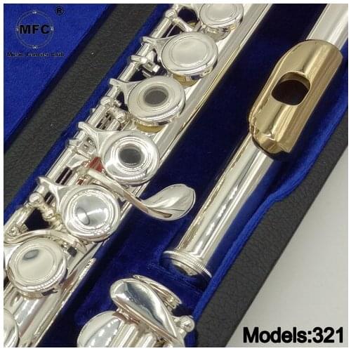 Music Fancier Club Professional Flute 321 Silver Plated Flute Gold Plated Lip Plate B Leg Open Close Holes 17 E Key
