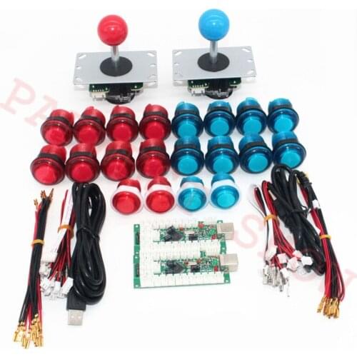 DIY Arcade Joystick Kits With 20PCS LED Arcade Buttons + 2PCS Joysticks +2PCS USB Encoder Kit + Wire Cables Jamma Game Parts Set