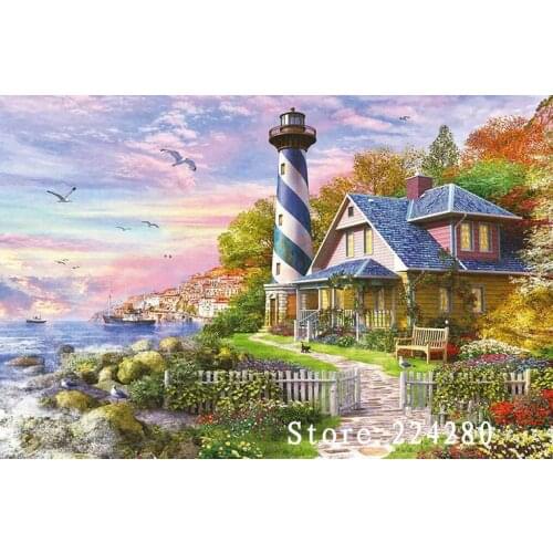 Bay lighthouse scenery Needlework Sets Cross stitch 14CT Unprinted Embroidery kits Arts Cross-Stitching,DIY Handmade Home Decor